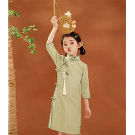 女童旗袍连衣裙春秋改良儿童古典中国风唐装汉服古筝演出服装