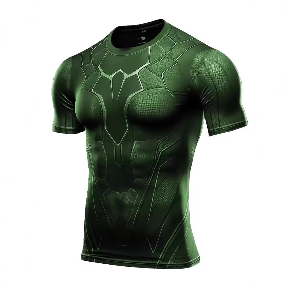 Tecnología Metal Gense Armor 3D Impresión de los hombres Verano Deportes Malla suelta Camiseta de cuello redondo de manga corta transpirable