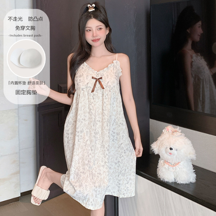 2025 nuevo pijama mujer verano nube hilo de algodón camisón camisón con almohadilla para el pecho dulce y lindo servicio a domicilio verano