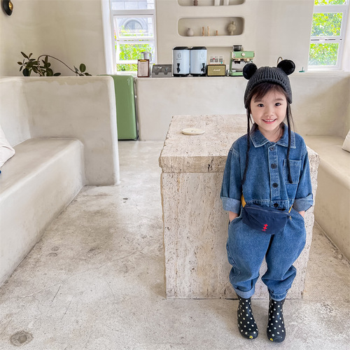 2024 spring children's clothing children's Korean denim jumpsuit spring long-sleeved jumpsuit boys and girls pants 122520