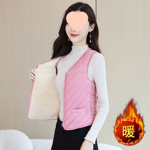 Women's Fleece Lined Thick Zipper Winter Cardigan Warm Inner Wear Commuting Chinese Cotton Vest Sleeveless Fashion Cotton Backless Shirt
