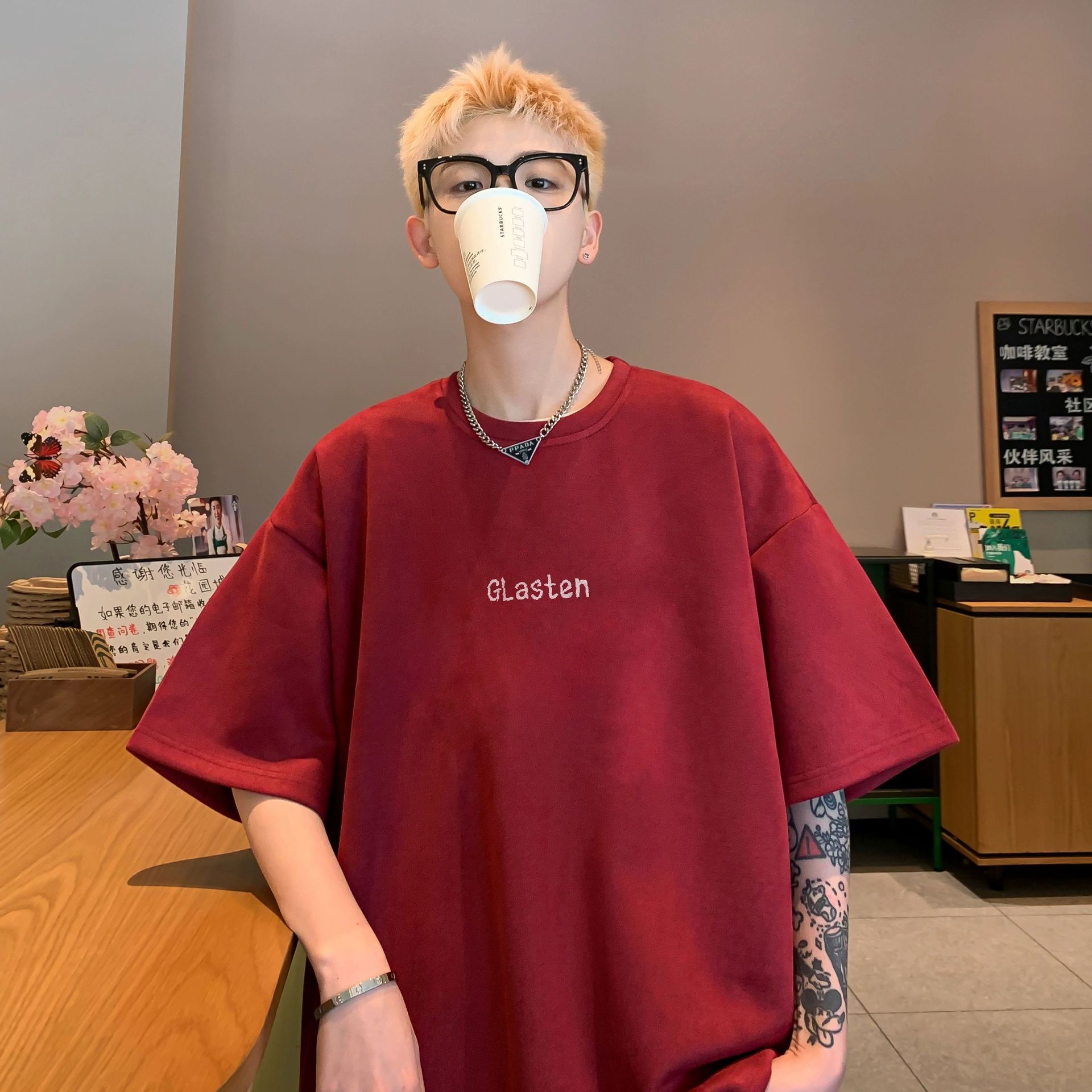 Men's 2025 Summer Oversize Loose Short Sleeve European and American Trend Brand Plus Size Crew Neck Breathable Half-Sleeve T-Shirt