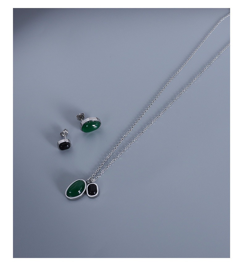 Fashion Oval Titanium Steel Inlay Agate Womenu0027S Earrings Necklace