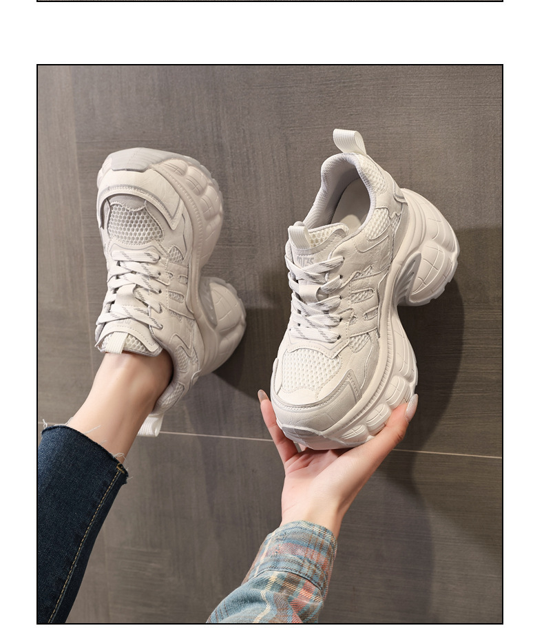 Giày sneaker nữ chunky đế dày mặt lưới thoáng khí, phong cách thể thao — màu trắng chi tiết 12