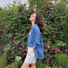 感亚麻蓝色苎麻防晒衬衫外套女春夏薄款棉麻衬衣宽松长袖上衣