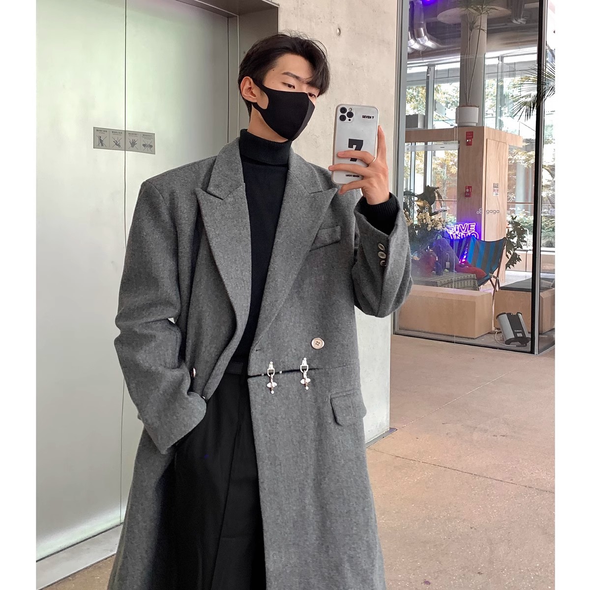세트 칼라 울 코트 남자 2024 가을 겨울 새로운 패션 브랜드 하이 엔드 센스 더피 안 핸섬 중간 길이의 코트 코트