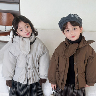 Jiaye Children's 2024 Winter New Style Scarf Cotton-padded Coat Coat Thickened Bread Coat for Boys and Girls
