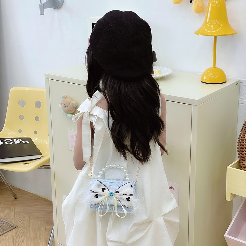 Bolso de hombro para niña con fragancia pequeña coreana, bolso de perla con lazo de amor, bolso de mensajero para niños con cadena