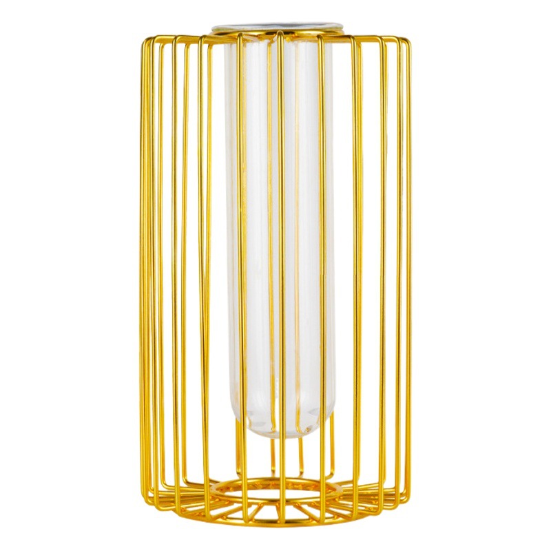 Fábrica al por mayor chapado en oro florero de vidrio de hierro flor seca hidropónico planta verde floral decoración de escritorio decoración suave