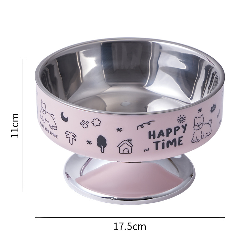 Tazón para gatos de acero inoxidable Tazón de pies altos para gatos Boca negra anti-derribear Tazón para perros Tazón para columna cervical anti-deslizante Tazón para mascotas de gran calibre