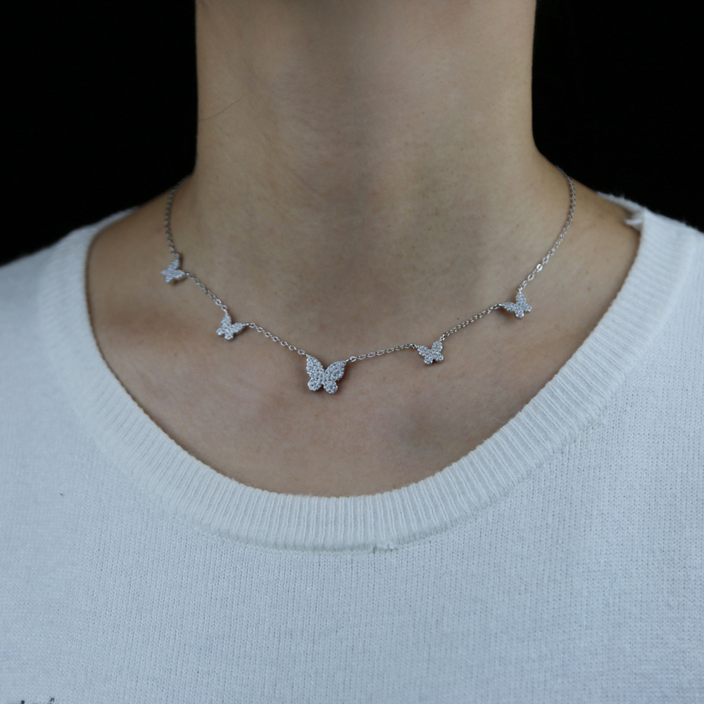 Wholesale Jewelry Basic Simple Style Heart Shape Butterfly Copper Zircon Necklace Cable Chain display picture 7