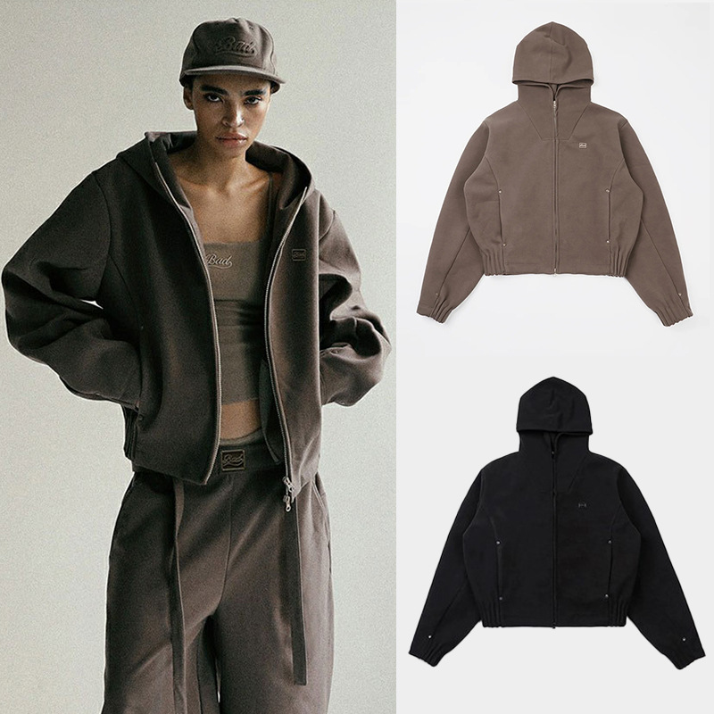 韩国badblood bcac系列休闲宽松卫衣女小众连帽衫运动短外套上衣