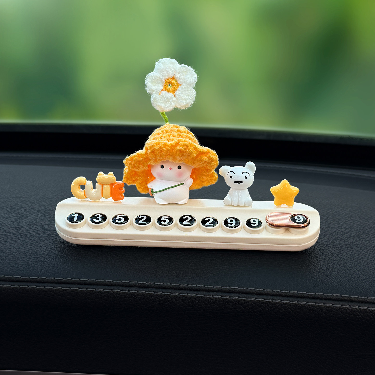 Cute Zodiac Animal Figurine Car Temporary Parking Phone Number Plate Car Moving License Plate Car Interior Decoration Ornament