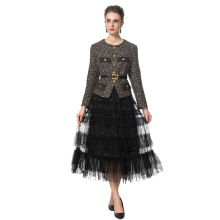 欧美法式休闲轻奢度假女装秋冬新款小香风气质西装网纱裙套