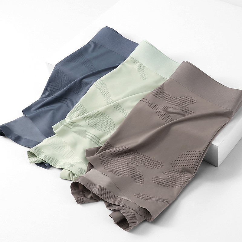 Ropa interior de hombre de seda de hielo estilo fino de verano de cintura media 7A antibacteriano, bóxer fresco y cómodo, camuflaje, bóxer para niños