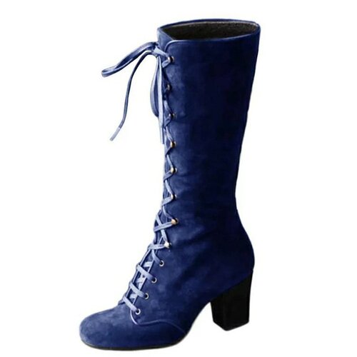 Women's Over-the-Knee Bandage Ankle Boots with Color-Removed Effect, Fall/Winter Square Heel, European and American Style Women's Boots