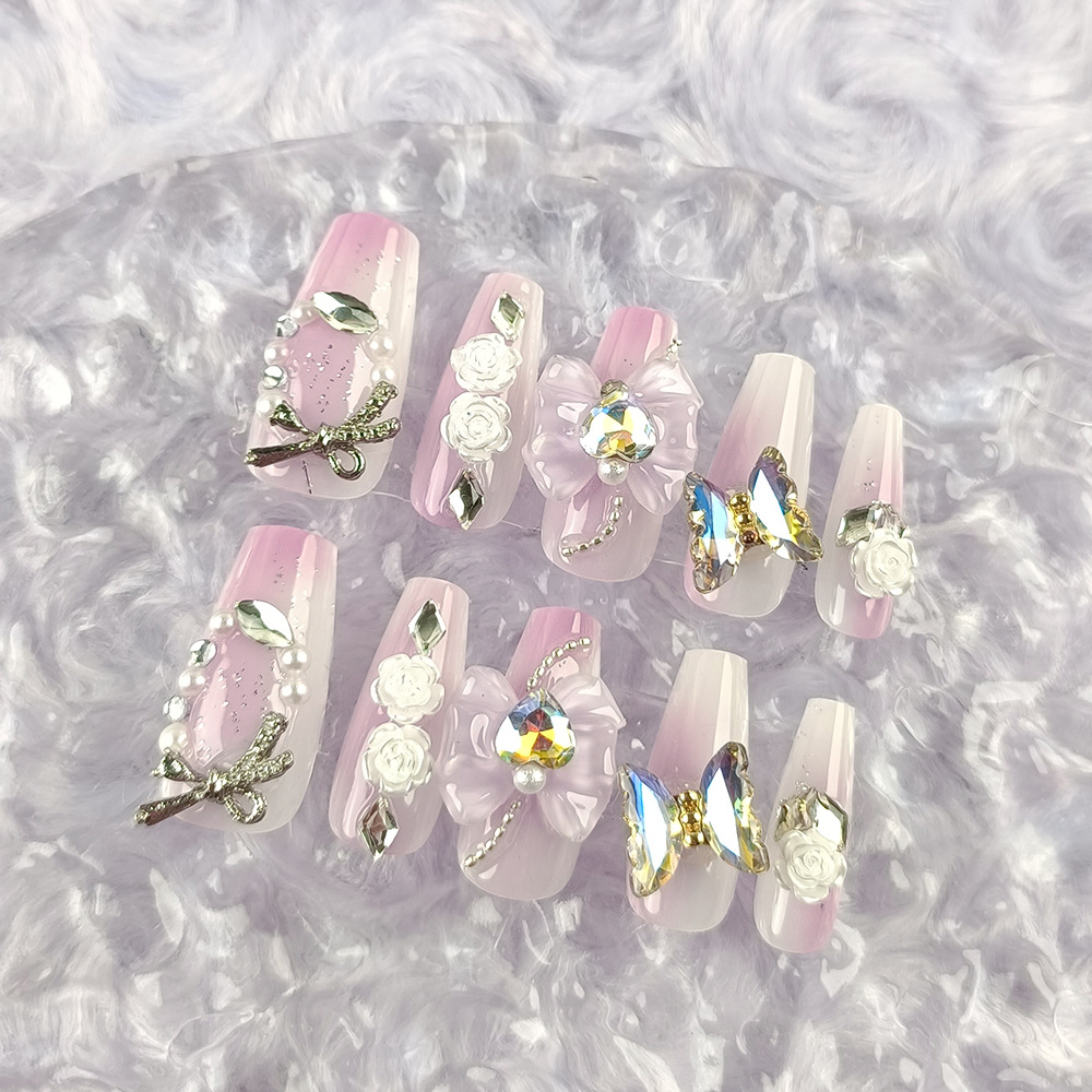 10 piezas decodificadas fantasía de color mariposa parche de uñas amor puro manuales camellia piezas de uñas de uso pesado