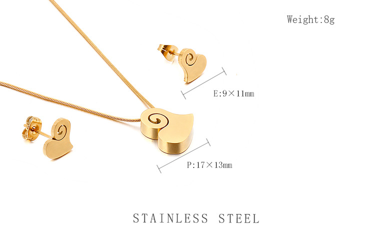 fashion stainless steel heart-shaped necklace earrings set wholesale Nihaojewelry