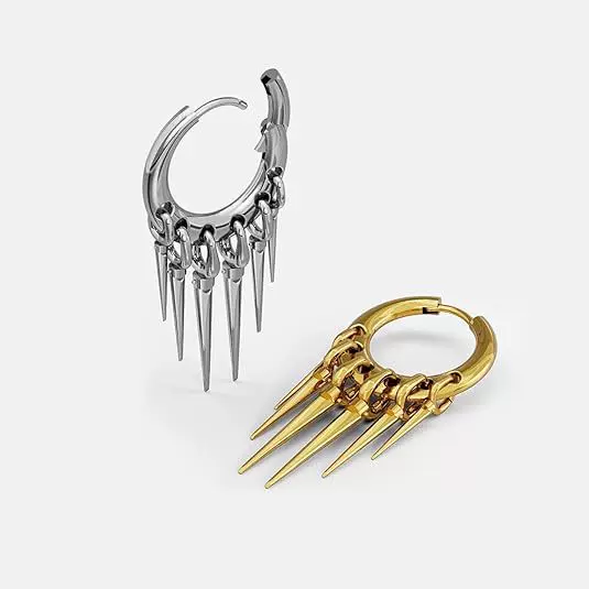 Cross-Border New Product: Punk-Style Spiked Earrings, Unique Dark Metal Ear Hoops, Trendy Cool Earrings for Men and Women