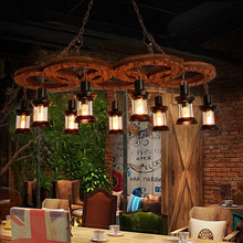 loft工业风复古怀旧吧台吊灯实木咖啡餐厅酒吧服装店创意五环吊灯