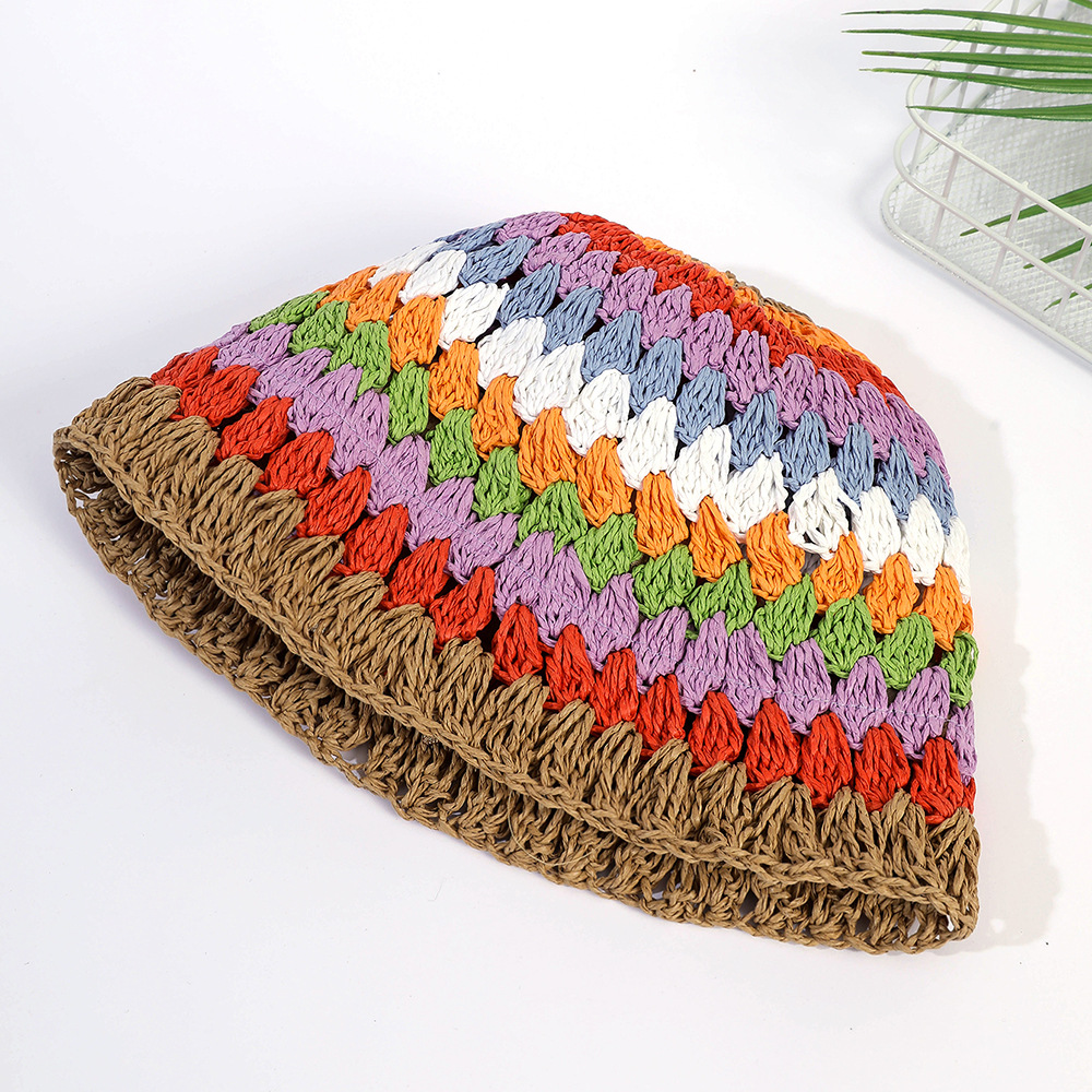 Viajes de verano junto al mar sombrero de paja de ganchillo para mujer pequeño sombrero de protección solar fresco sombrero de paja tejida