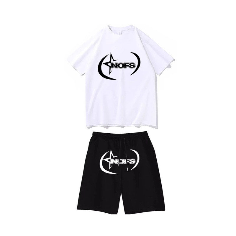 2025 New Export Fashion Street Casual Sports Short-Sleeved Suit for Men and Women European and American Nofs Printed T-Shirt Suit