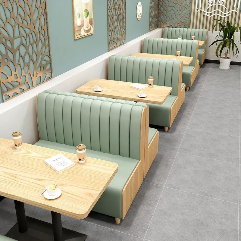 奶茶店咖啡厅桌椅组合小吃汉堡店面馆快餐店饭店靠墙沙发卡座实木|undefined
