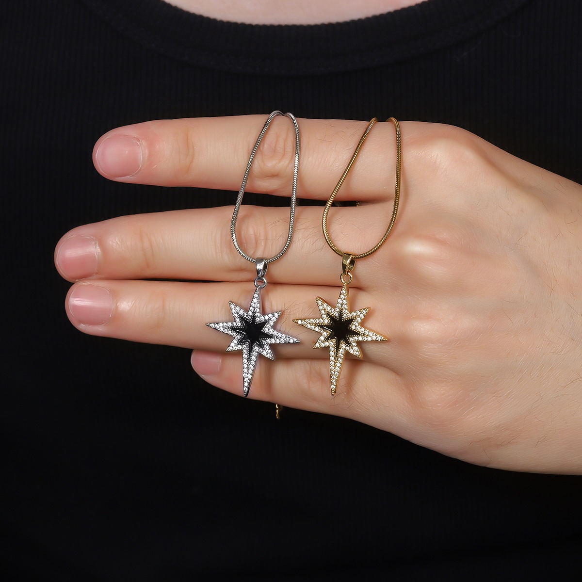 European American Cross-border Eight-pointed Star Pendant Necklace Men, Trendy Unique Simple Neck Accessory, Fashionable_voghion.com