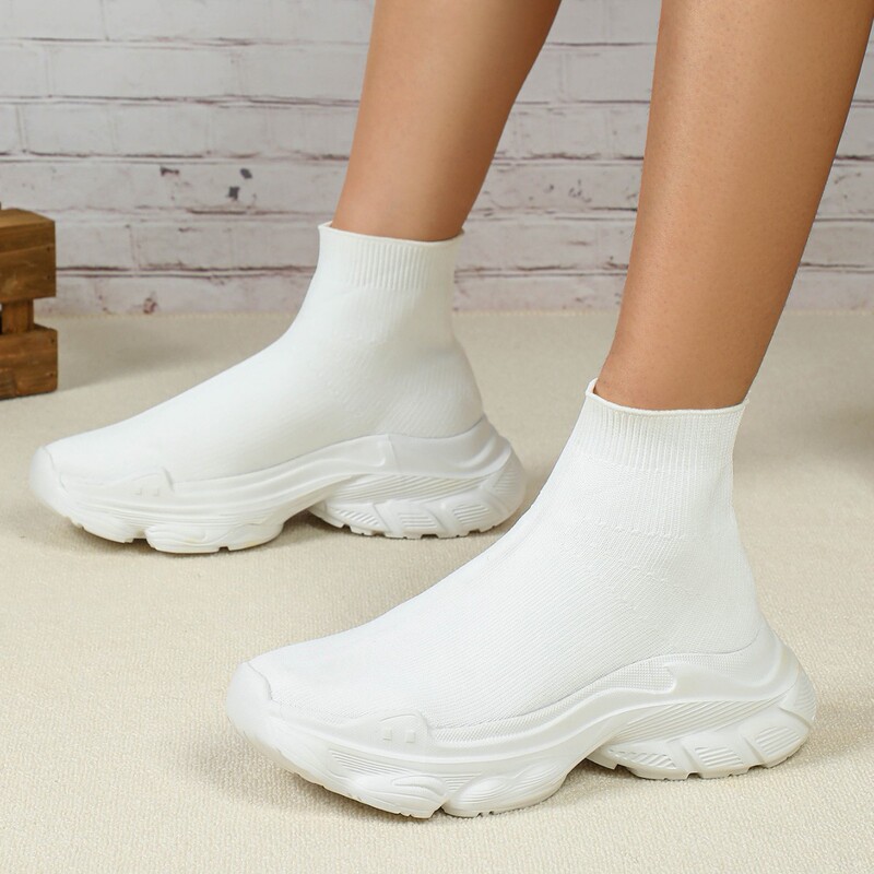 Slip-On Sock Shoes High-Top Women's Autumn and Winter Casual Trendy Shoes Fashionable Thick-Soled Large Size Fly-Knit Sneakers Slip-On Sock Shoes High-Top Women's Autumn and Winter Casual Trendy Shoes Fashionable Thick-Soled Large Size Fly-Knit Sneakers