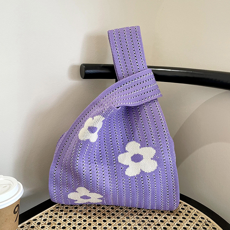 Estilo coreano nicho diseño moda hueco pequeña flor de punto bolso de mano estudiante de gran capacidad bolso de las axilas bolso de las mujeres