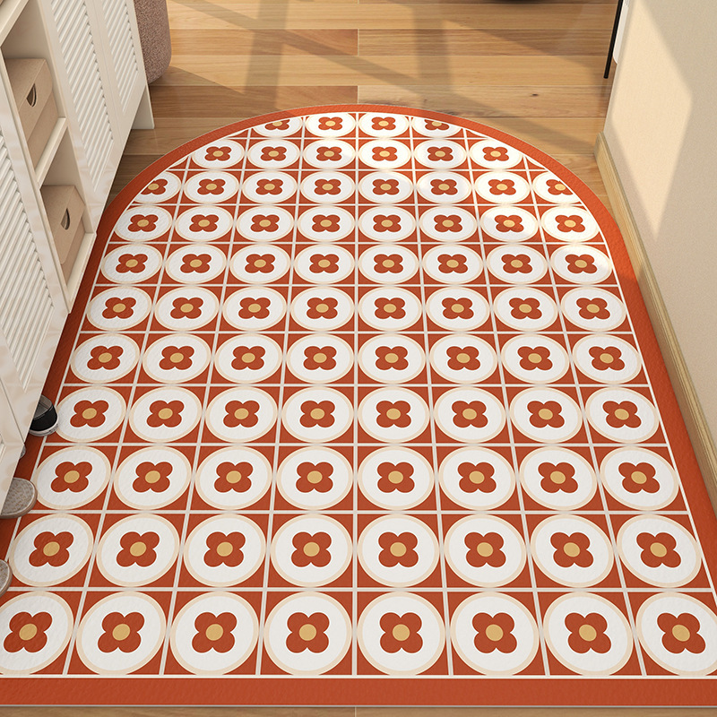 Vintage Tile Entrance Door Scrub-Free Floor Mat Entrance PVC Leather Foot Mat Door Entrance Carpet Can be Cut