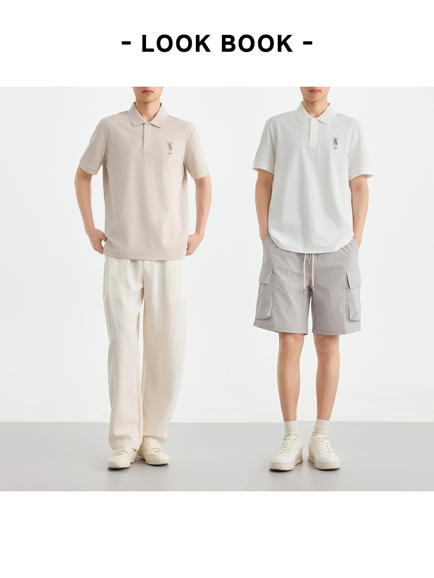 Áo polo nam cổ bẻ thêu họa tiết, tay ngắn, chất liệu cotton pha — đen