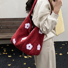 秋冬新款ins花朵单肩氛围感小众手提布包大容量韩版学生托特包