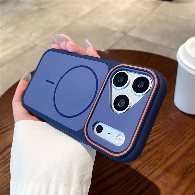 Marco transfronterizo gran ventana para iPhone17pro teléfono móvil Apple 14 / 13 sensación de piel esmerilado soporte de succión magnética
