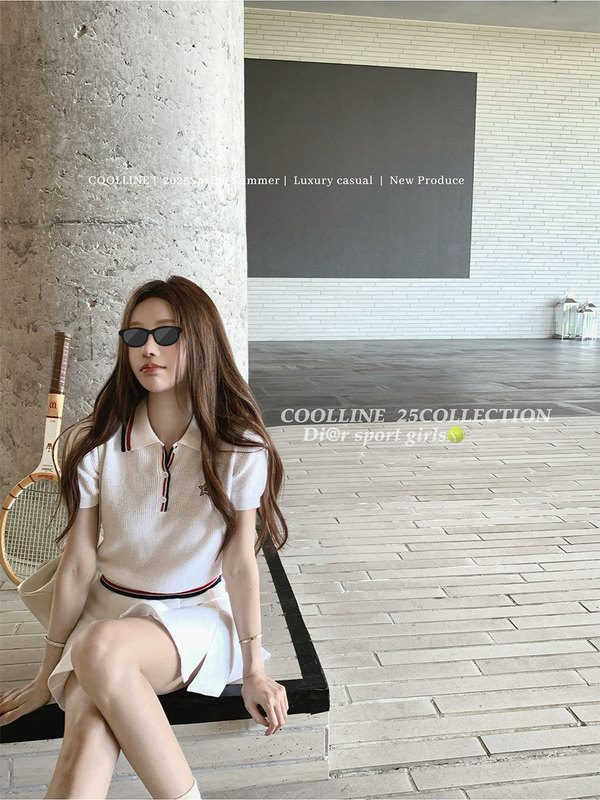 COOLLINE Lin Zixi Di@r オキシジェンガールズテニスシリーズワッフルニットポロスカートスーツ|undefined