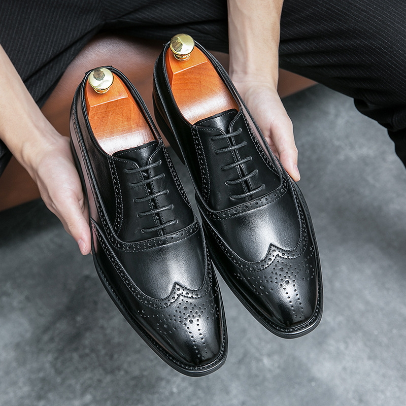 Primavera, ropa formal, zapatos de cuero de estilo británico, zapatos de negocios de hombre, zapatos de boda negros, zapatos de cuero de oficina