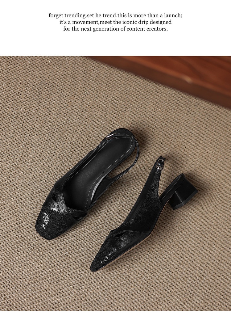 Sandal cao gót nữ hở mũi da cừu lưới phối màu quai ngang khóa — màu đen, màu trắng ngà chi tiết 21
