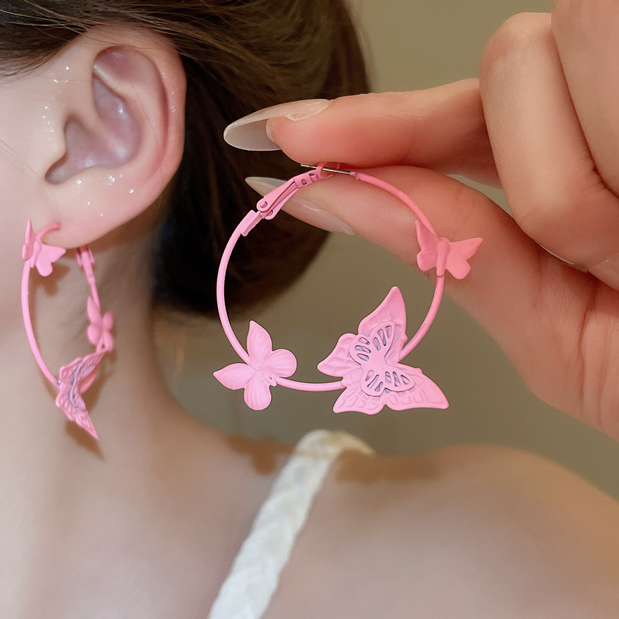 Pendientes de flores de color dopamina Pendientes dulces y frescos de primavera y verano Pendientes pequeños y elegantes de alta gama para mujer