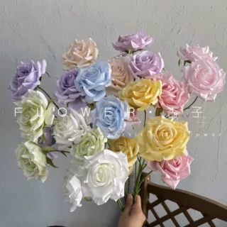 3头莱菲角玫仿真三头玫瑰花外贸钻石玫婚礼装饰假花批发花墙插花
