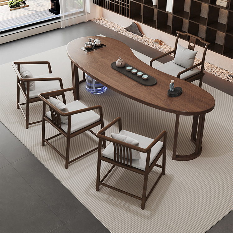 新中国式実木茶卓現代家庭用リビングオフィスの個性的なアーチ型接客茶卓茶卓一体|undefined