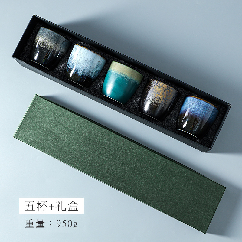 创意复古日式陶瓷茶杯礼盒套装摆台酒杯可定logo窑变茶杯子水杯