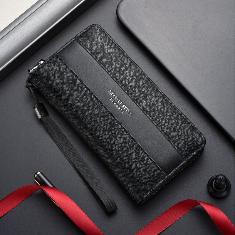 New Men's Wallet Litchi Pattern PU Multi-Card Casual Long Wallet Large Capacity Clutch Mobile Phone Coin Wallet
