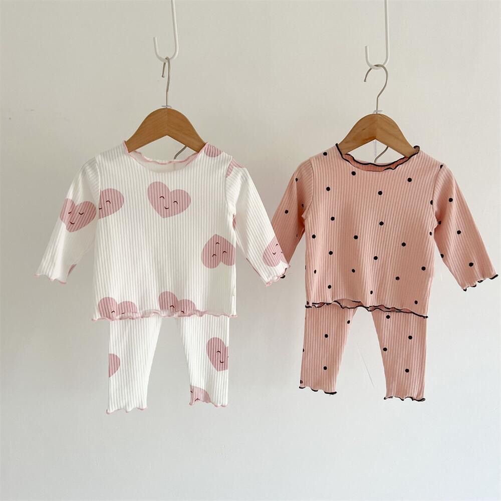 2026 Spring/Autumn Children's Pajama Set, Polka Dot Korean Style, Stylish Two-Piece Set for Girls, Long-Sleeved Home Wear for Toddlers