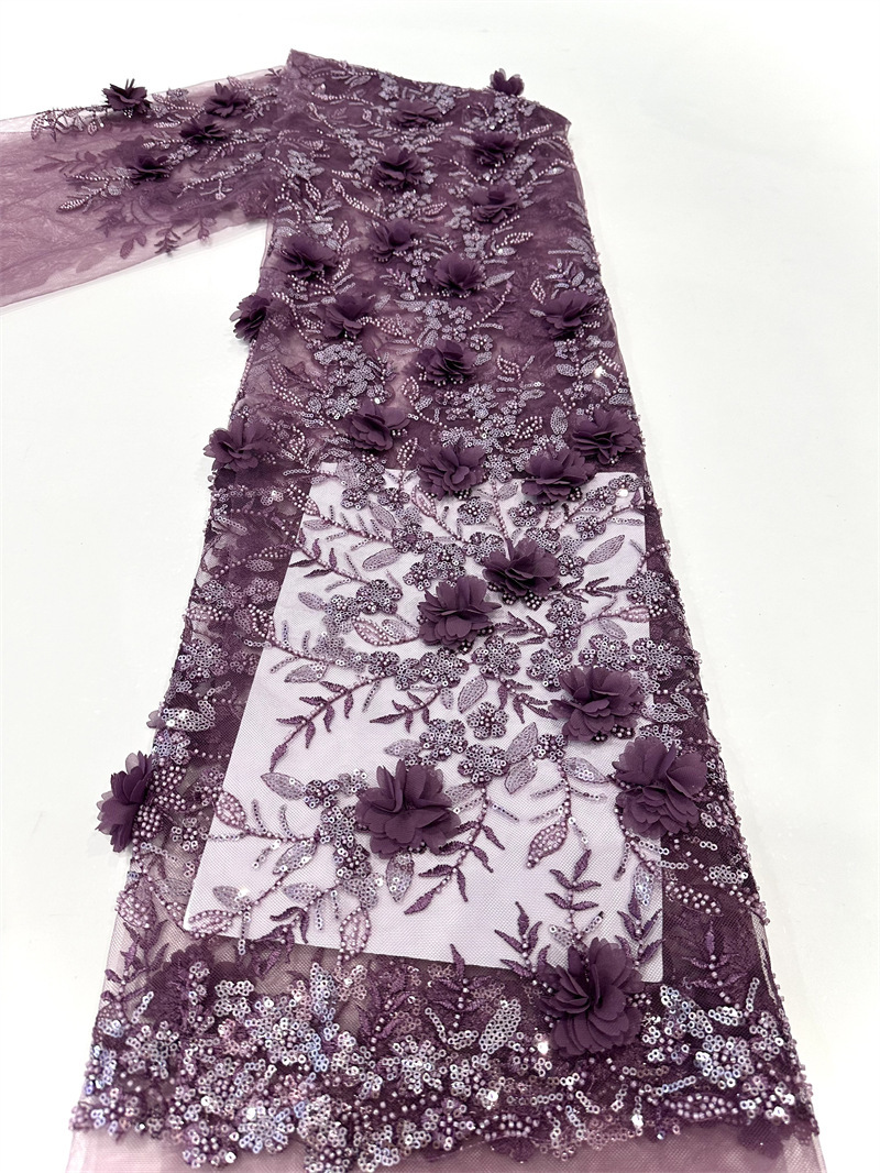 Bridal pura mano flor sequinilla tubo de perlas bordado tela de moda encaje vestido de boda vestido de tela