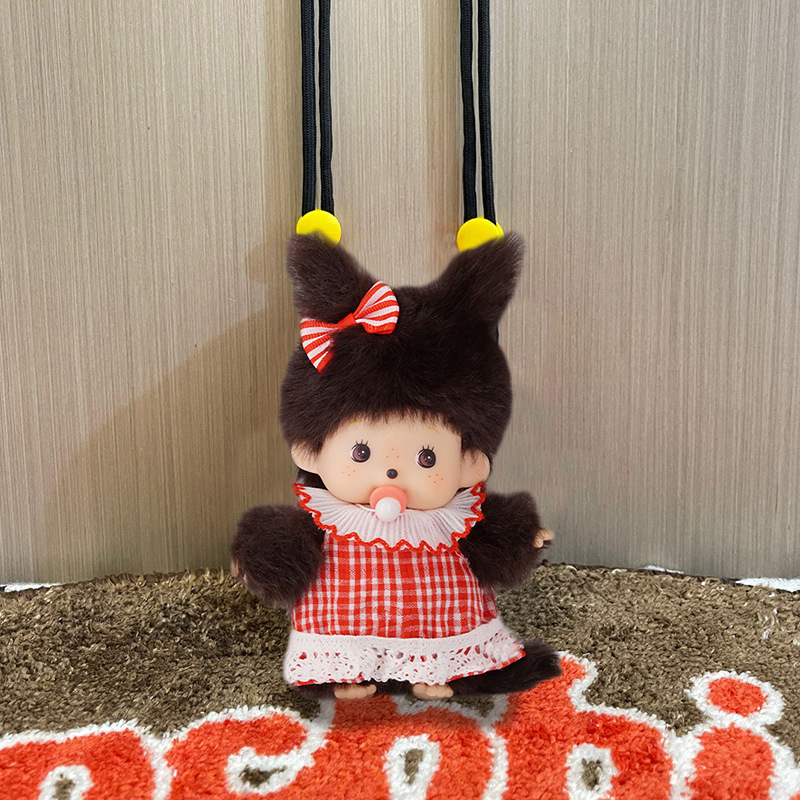 モンキーチェリー ぬいぐるみ かわいい 韓国風 クロスボディ 携帯電話バッククリップ 人形 携帯電話ケース ストラップ付き|undefined