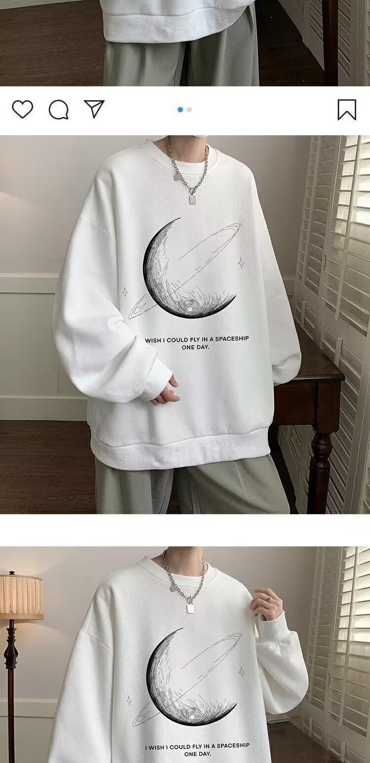 Personalized Moon Print Sweater Men's Autumn And Winter Hoodless Crew Neck Jacket Top Casual Long-sleeved Bottoming Shirt Tide_viptrois.com