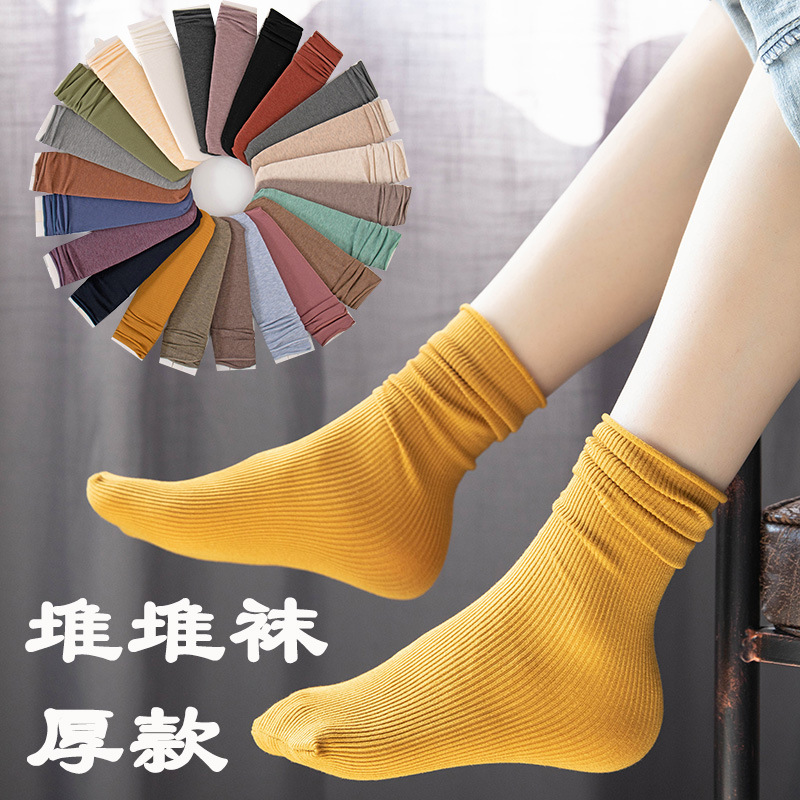 Calcetines de media pantorrilla de color sólido para mujer, estilo japonés, mezcla de algodón, forrados de lana, gruesos y cálidos, venta al por mayor, para primavera, otoño e invierno.