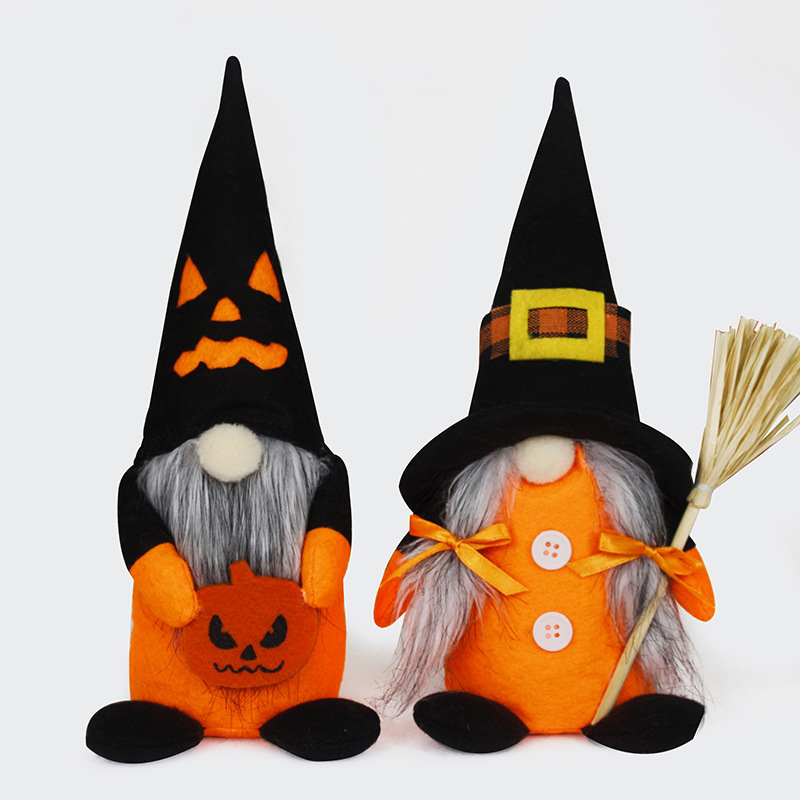 Transfronterizo nuevos suministros de decoración de halloween con calabaza muñeca sin rostro escoba muñeca enana adornos de decoración de fiesta