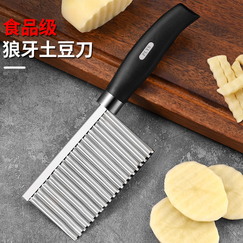 Patatas fritas, cuchillo de dientes de lobo, cuchillo de cocina, cortador de verduras, patatas al por mayor