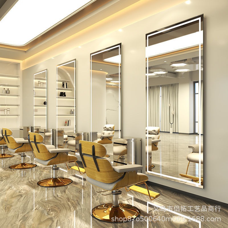 Espejo de peluquería en línea salón de peluquería espejo especial de peluquería unilateral colgado de pared pantalla táctil con lámpara de mesa de espejo de peluquería image 23